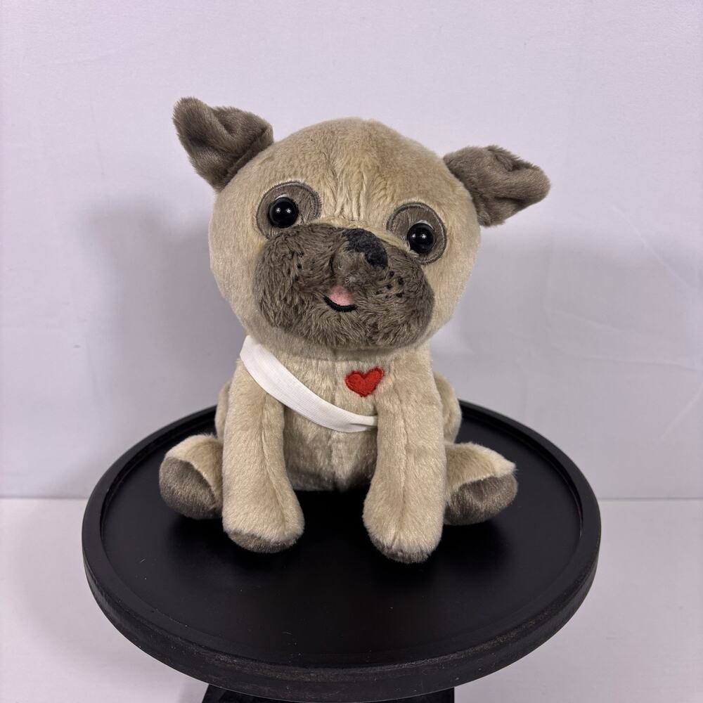Hallmark Pug Plush Stuffed Animal w/ Heart Angel Wings 8” Cute Dog Valentine